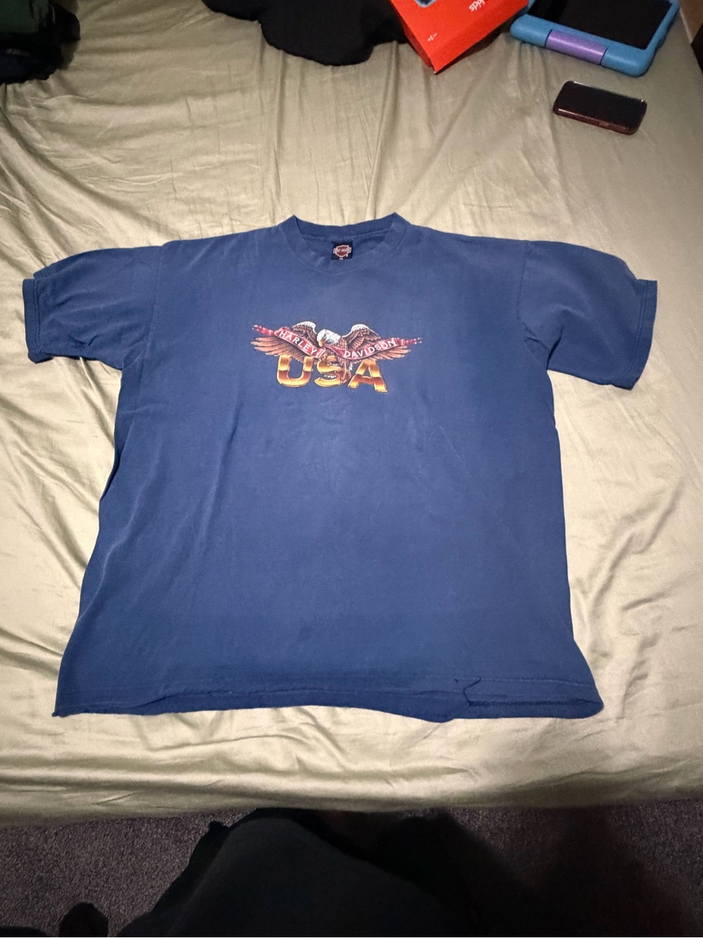 Harley-Davidson Vintage Blue USA Eagle Graphic Short Sleeve Tee Texas
